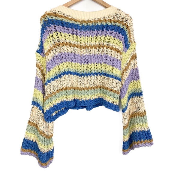 Free People Aloha Striped Crochet Chunky Knit Cropped Sweater, Rainbow - Size S - Picture 5 of 6
